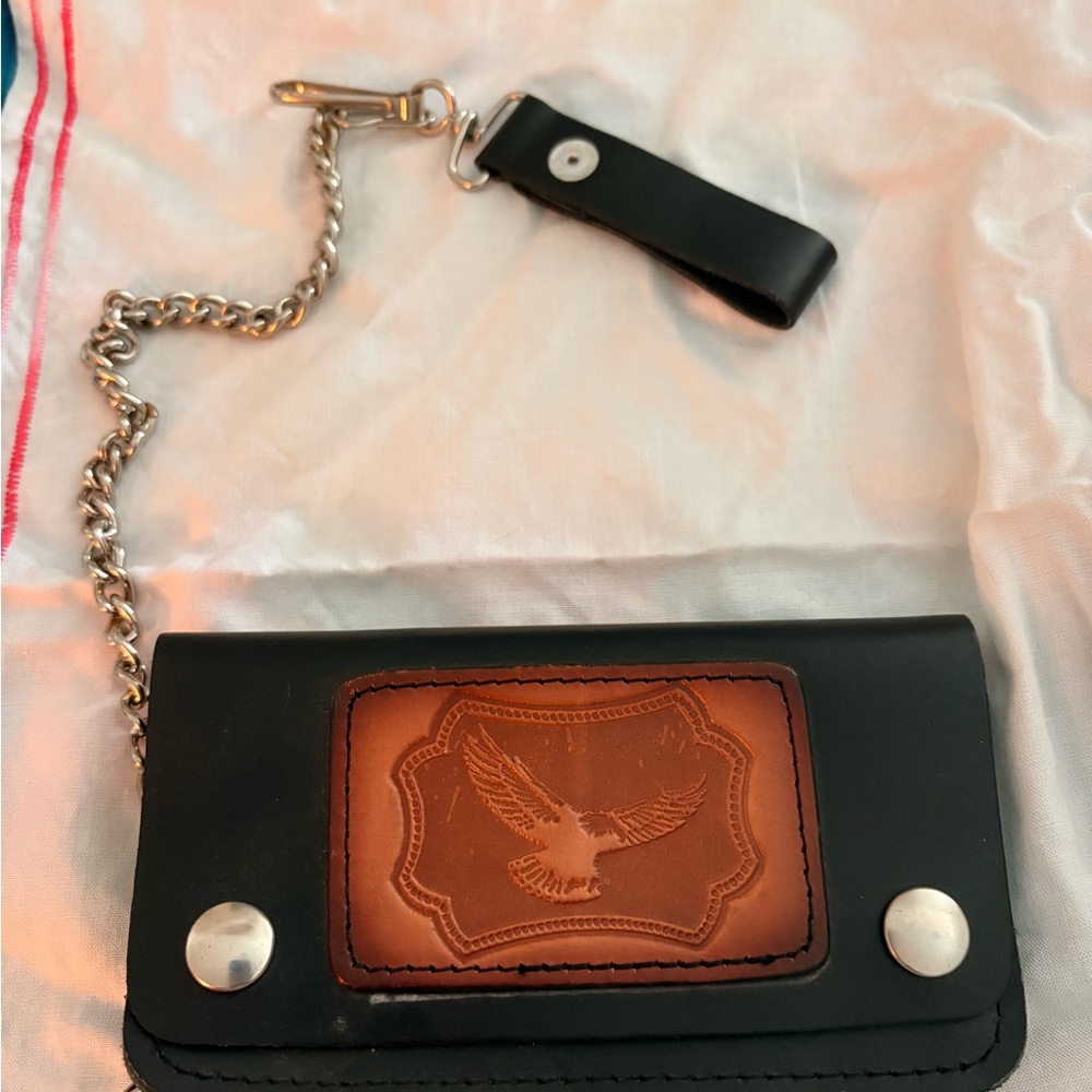 Black and Brown Leather Wallet with Chain